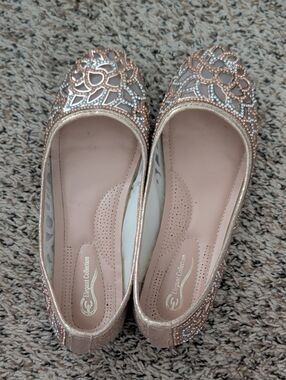 Elegant Rose Gold Floral Embellished Ballet Flats by Elegant Collection
